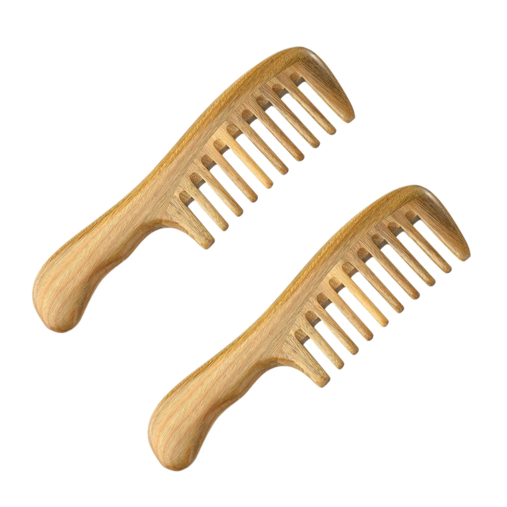 2X Široký Zub Prírodné Santalového dreva Vlasy Prečesať - Žiadne Statické Drevené Detangling Špirála s Hladkými Rukoväť