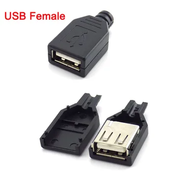 4 Pin USB 2.0 Typu Žena Zástrčku Konektora Čierny Plastový Kryt Spájky Typ DIY Konektor kábla W17