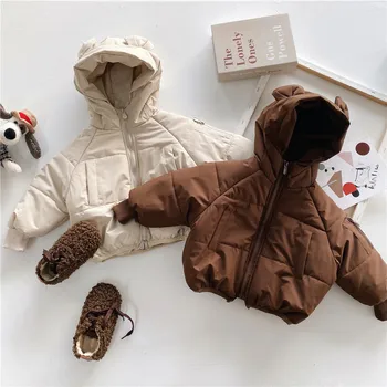 Kórejský detské oblečenie 2023 zimné oblečenie bavlna bundy kórejský kresleného medvedíka, bavlnená bunda chlapci zimná bunda