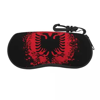 Retro Albánsko Vlajka Slnečné Okuliare Mäkké Prípade Neoprénová Zips Albánskeho Eagle Shell Lupa 