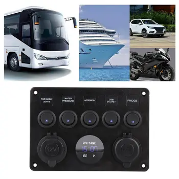 5 Gang 12V/24V Inline-rozvádzač LED Prepnúť Panel Dual USB Auto, Loď Truck Camper