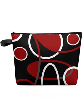Červená Čierna Abstraktné Geometrické Línie Make-Up Taška Puzdro Travel Essentials Ženy, Kozmetické Tašky Wc Organizátor Skladovanie Peračník