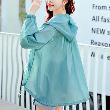 Kórejský Módne Long Sleeve Hooded Jacket Ženy Mikina Na Zips Na Ochranu Pred Slnkom Vonkajšie Rýchle Suché Coats Príležitostné Voľné Topy