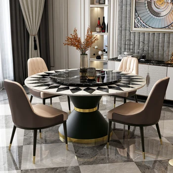 Svetlo luxus a minimalistický postmoderných jedálenský stôl a stoličky zmes, mramor domácnosti kruhové dizajnér okrúhleho stola
