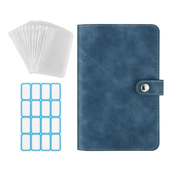 6 Krúžok Notebook Binder Notebook Binder Kryt PU+Kov+PVC S číreho Plastu A6 Binder Obálka Taška Modrá