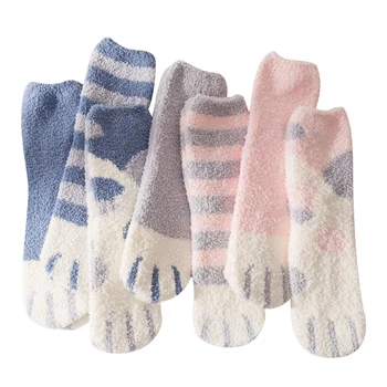 Ženy Zime Teplé Coral Fleece Ponožky Kawaii Mačacie Pazúry Ponožky Hrubé Teplejšie Polovice Stehna Snehu Ponožky Roztomilé Mačacie Labky Domov Poschodí Ponožky