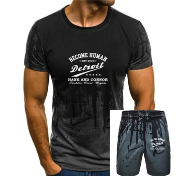 Cool Detroit Stať Ľudského T Shirt Mužov Novinka Krátke Rukávy Mäkké Bavlnené Tričko Posádky Krku Hank a Connor Tee Letné Tričko