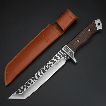 Vonkajšie nôž Vysokú tvrdosť kované pevnou čepeľou camping Utility nôž, vrátane kožené puzdro