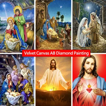Velvet Plátno AB Diamond Maľované 5D DIY Diamond Náboženský Vodca, Mozaiky Kríž Výšivky Nastaviť Domáce Dekorácie Darček