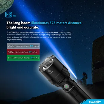 Cyansky Odborné Taktické Zelený/Červený LED Baterka 4 Režimy Lov Pochodeň USB Nabíjateľné Baterky Výkon Vodotesný H3 V2.0