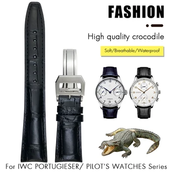 20 mm 21 mm 22 mm Modrá Krokodílej Kože Watchband pre IWC Porotfino Portugieser Veľké PILOTNÉ Hodinky Reálne Alligator Kože Hodinky Remienok