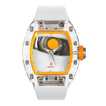 CRONUSART Mužov Automatické Hodinky 50mm Luxusné Tonneau Mechanické Náramkové hodinky Vysoká Transparentnosť Akryl Prípade Fluororubber Popruh