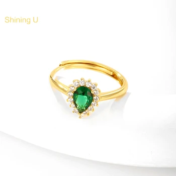 Svieti U Simulované Kameň Waterdrop Krúžok pre Ženy Vintage Emerald Otvoriť Krúžok Módne Šperky
