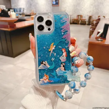 Luxusné Disney Princezná Ariel s ozdobná šnúrka na uniforme Quicksand Telefón puzdro pre IPhone 14 13 12 11 Pro Max X XR XS MAX 7 8Plus Zadný Kryt