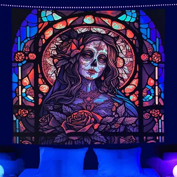 Fluorescenčné Gobelín UV Žiarivka Halloween Sugar Skull Dekorácie Gobelín Pozadí Handričkou Bedhead Závesné Látkové Gobelín