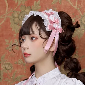 Lolita Hairband Japonský Roztomilý Čipky Stuhou Čipky Kawaii Žien Anime Kostým, Rekvizity Každodenný Voľný čas Lolita pokrývku hlavy Hairband