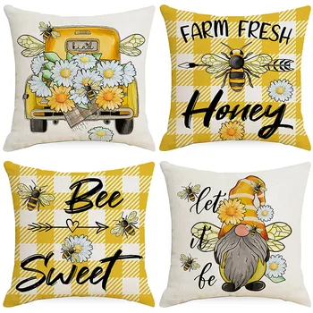 45x45cm Sladké Bee a Slnečnice Vankúše Medu a Včelích Obývacia Izba Gauč Vankúš Domova Hodiť obliečka na Vankúš