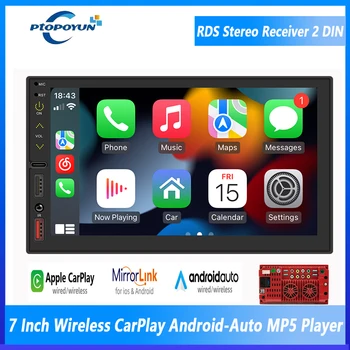 Ptopoyun 2din autorádia Apple CarPlay Bezdrôtový Android-Auto Bluetooth Multimediálny MP5 Prehrávač Handsfree USB Audio Systém Vedúci Jednotky