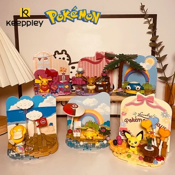 keeppley detské hračky Pokemon stavebné bloky, Pikachu Eevee Psyduck Snorlax zmontované ozdoby Kawaii darček k narodeninám