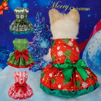 Vianoce-tematické Pet Oblečenie Rozkošný Pet Vianočné Šaty Ľahké-to-wear Bowknot Zdobené Dovolenku Oblečenie pre Psov Očarujúce