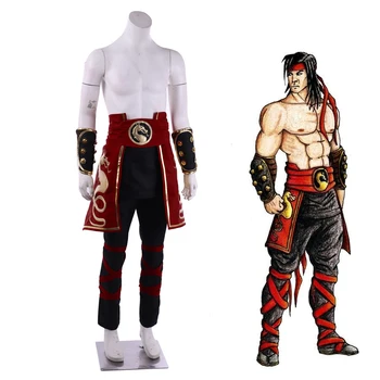Hra Mortal Kombat Liu Kang Cosplay Kostým Čiernej a Červenej Mens Boj proti Nohavice Jednotné Halloween Karneval Party Oblek s Príslušenstvom