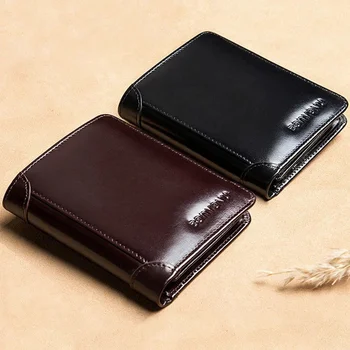 Nový Dizajn RFID pánske Peňaženky pravej Kože Vintage Čierna Kabelka Pre Mužov Mini Držiteľa Karty Samec Krátky 3 záhyby