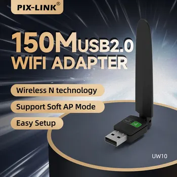 PIX-LINK UW10 150Mbps Sieťová Karta WiFi Dongle s USB WiFi Adaptér Prenosný 2,4 GHz pre PC, Notebook S Vysokým Zisk Antény