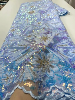 Africké Korálkové Francúzskej Čipky Textílie Pre Svadobné Šaty 2023 Vysokej Kvality Sequin Tylu Oka Šijací Materiál, Ručné Crystal Korálky