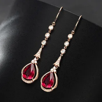 18K Rose Gold Prírodné Ruby Drop Náušnice pre Ženy, Nadčasový Dizajn, Jemná Žena Svadobné Jemné Šperky Diamond Luxusný Darček